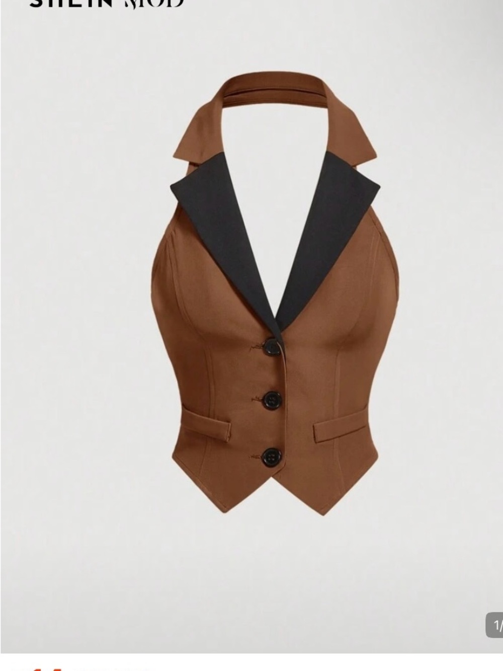SHEIN Brown Halter Vest with Black Lapel